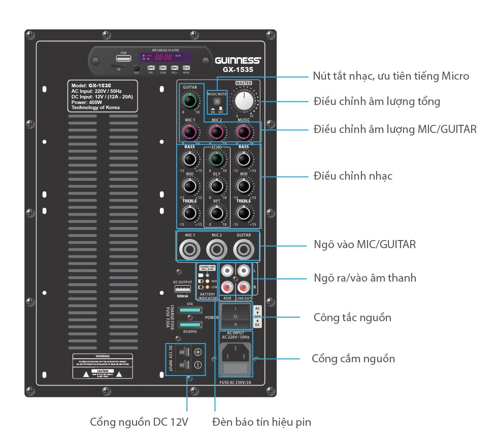 Loa Kéo Di Động GUINNESS GX - 1535B