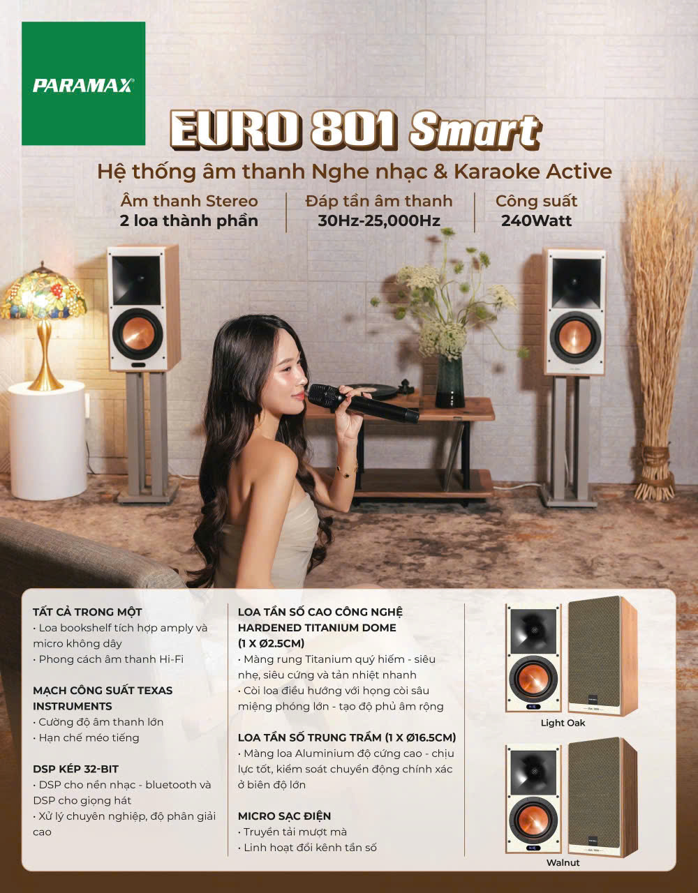 Bộ Loa Active Karaoke Và Nghe Nhạc PARAMAX EURO 801 Smart